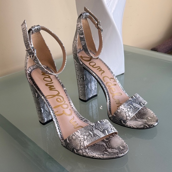 Sam Edelman Heel Sandals Sam Edelman Leather Silver and Black Sandals Size 7.5 - Picture 2 of 9